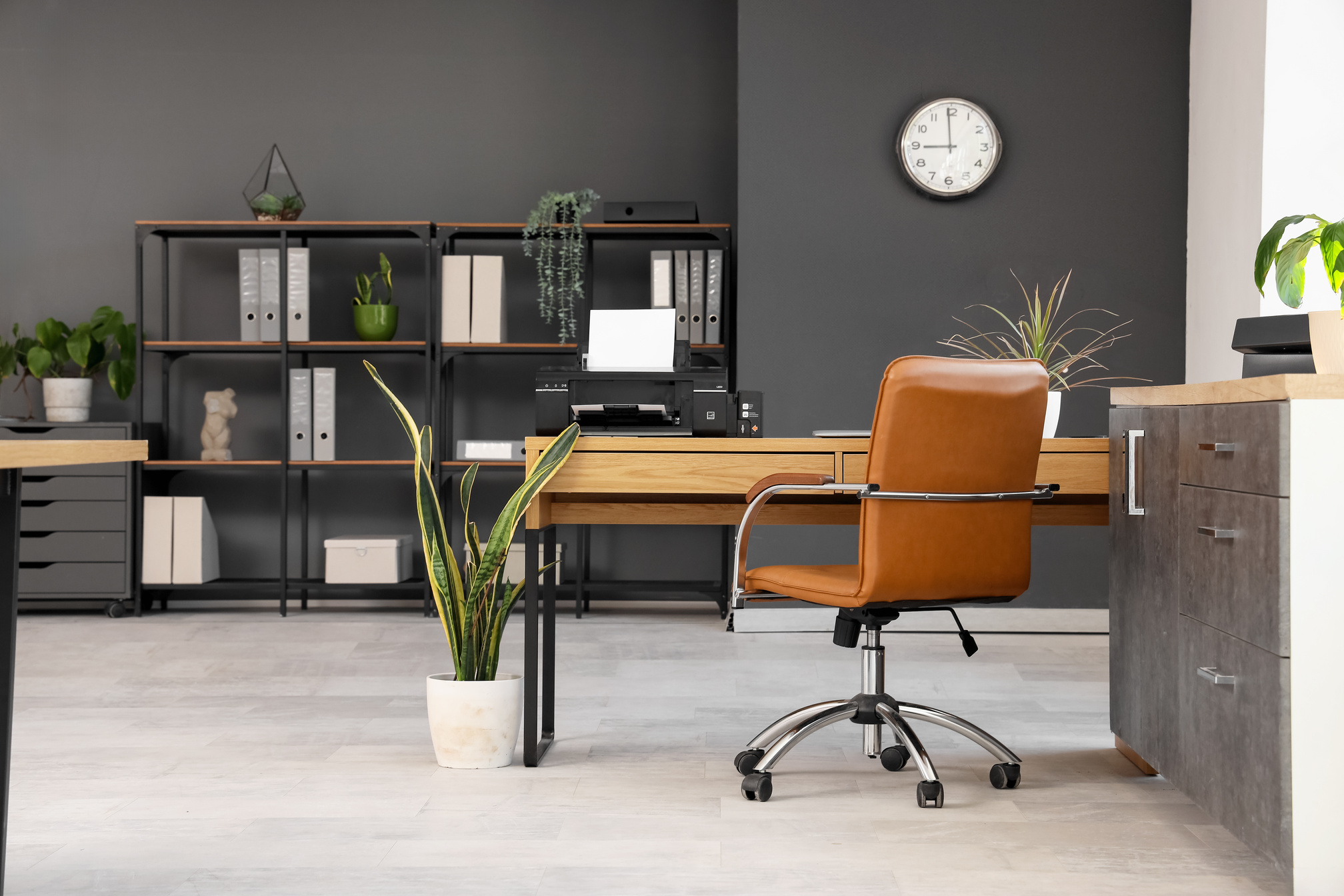 Modern Desk with Printer in Office